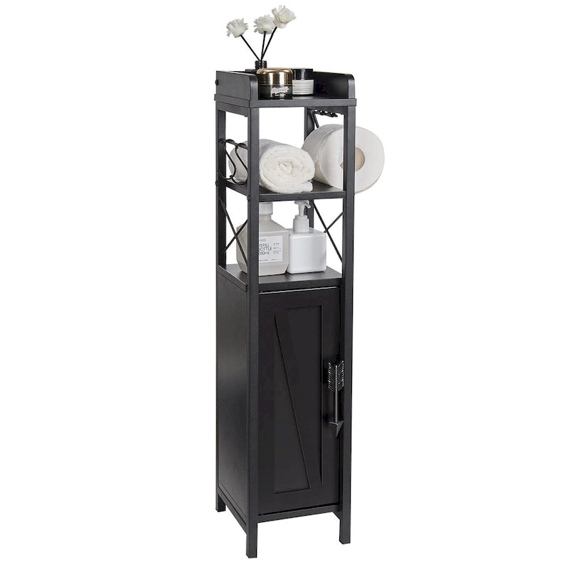 Wood Tall Bathroom Linen Cabinet Small Bathroom Storage Corner Floor Cabinet with Doors and Shelves Toilet Paper Holder