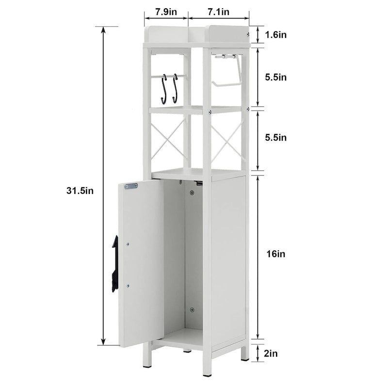 Wood Tall Bathroom Linen Cabinet Small Bathroom Storage Corner Floor Cabinet with Doors and Shelves Toilet Paper Holder