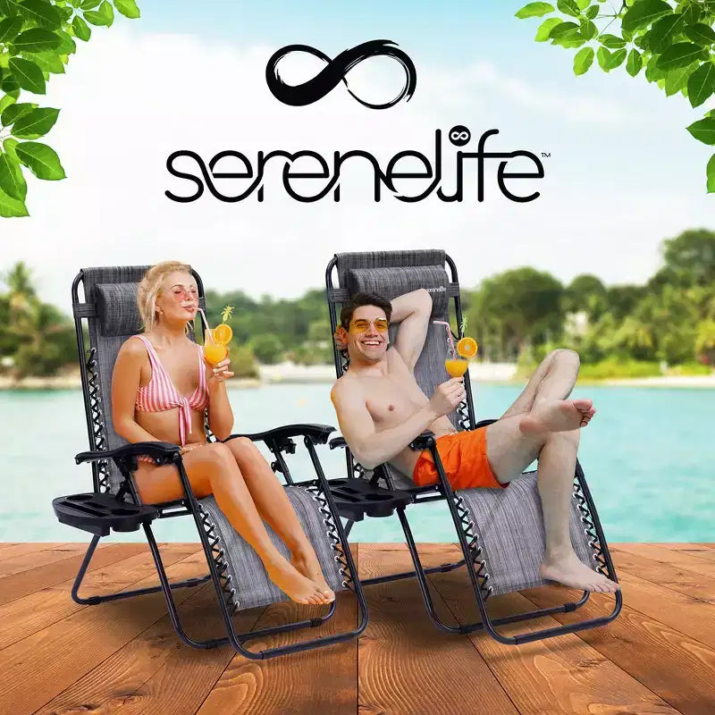 SereneLife Adjustable Zero Gravity Chair Set with Side Table