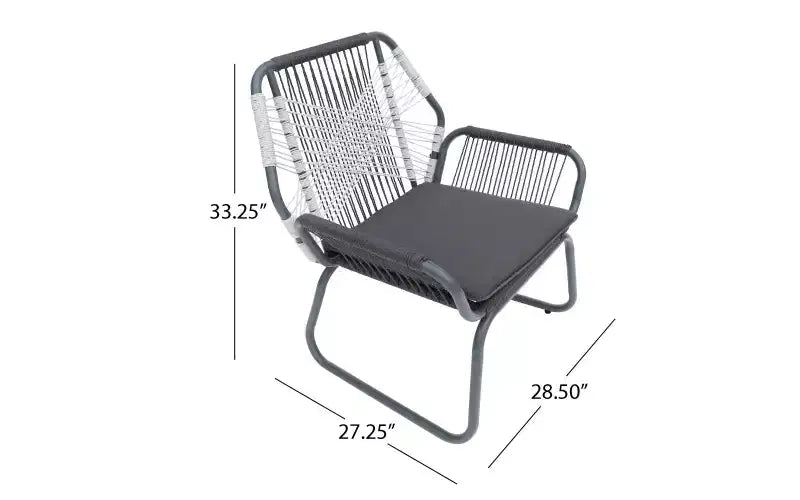 Set di 2 sedie Club da Patio, sedie Club da esterno in corda intrecciata con telaio in acciaio, sedie da pranzo con cuscino resistente all'acqua per giardino, cortile