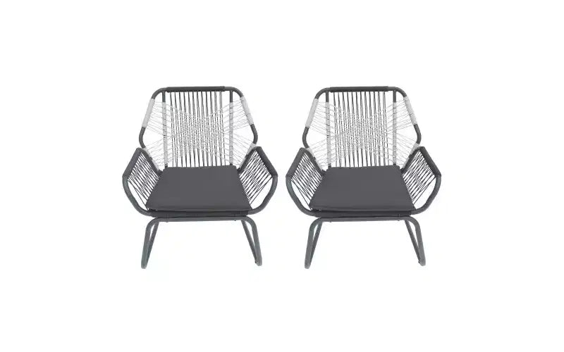 Set di 2 sedie Club da Patio, sedie Club da esterno in corda intrecciata con telaio in acciaio, sedie da pranzo con cuscino resistente all'acqua per giardino, cortile