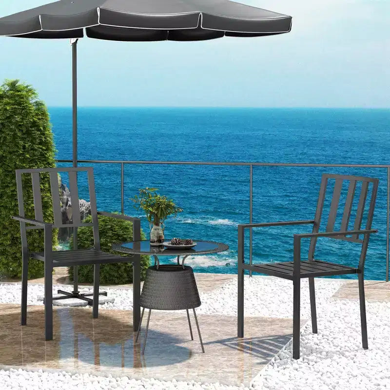 Outsunny Sedie da Pranzo da Giardino Design a Doghe, Set di 2 Sedie Impilabili