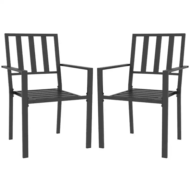 Outsunny Slatted Design Patio Dining Chairs, Set of 2 Stackable Garden Chairs
