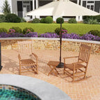 Set di sedie a dondolo in legno Outsunny, braccioli curvi, schienale alto, tavolino con piano a doghe, set per esterni
