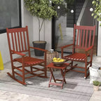 Set di sedie a dondolo in legno Outsunny, braccioli curvi, schienale alto, tavolino con piano a doghe, set per esterni