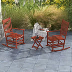 Set di sedie a dondolo in legno Outsunny, braccioli curvi, schienale alto, tavolino con piano a doghe, set per esterni