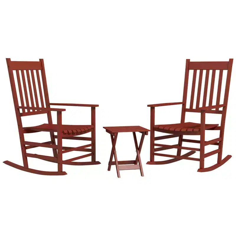 Set di sedie a dondolo in legno Outsunny, braccioli curvi, schienale alto, tavolino con piano a doghe, set per esterni