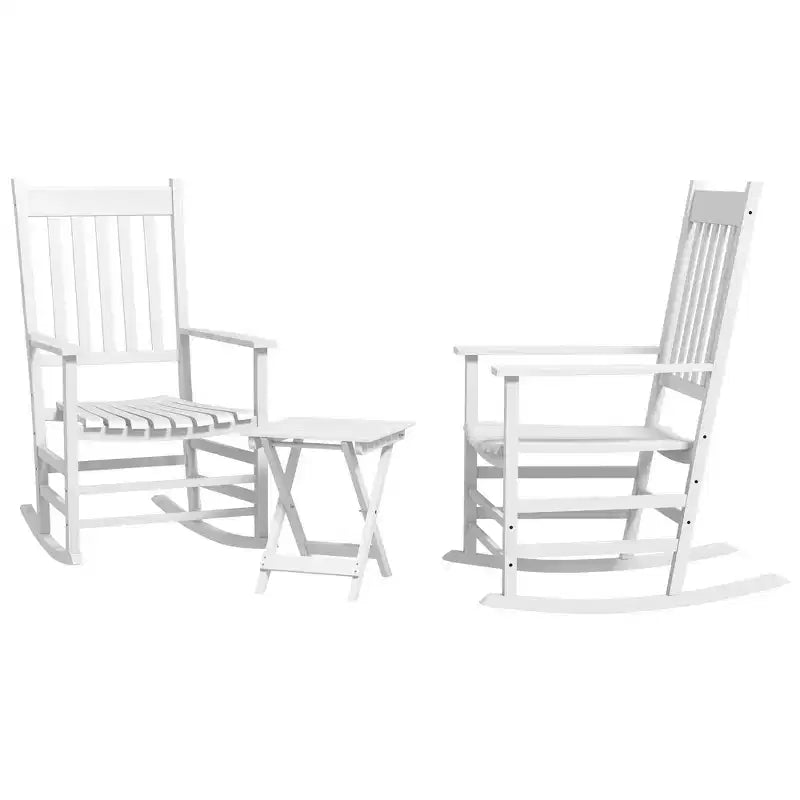 Set di sedie a dondolo in legno Outsunny, braccioli curvi, schienale alto, tavolino con piano a doghe, set per esterni