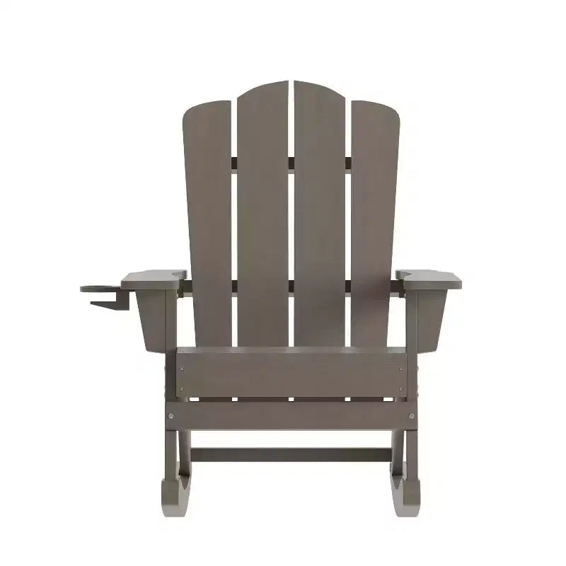Merrick Lane Set of 2 Adirondack Rocking Chairs with Cup Holder, All-Weather HDPE Indoor/Outdoor Chairs