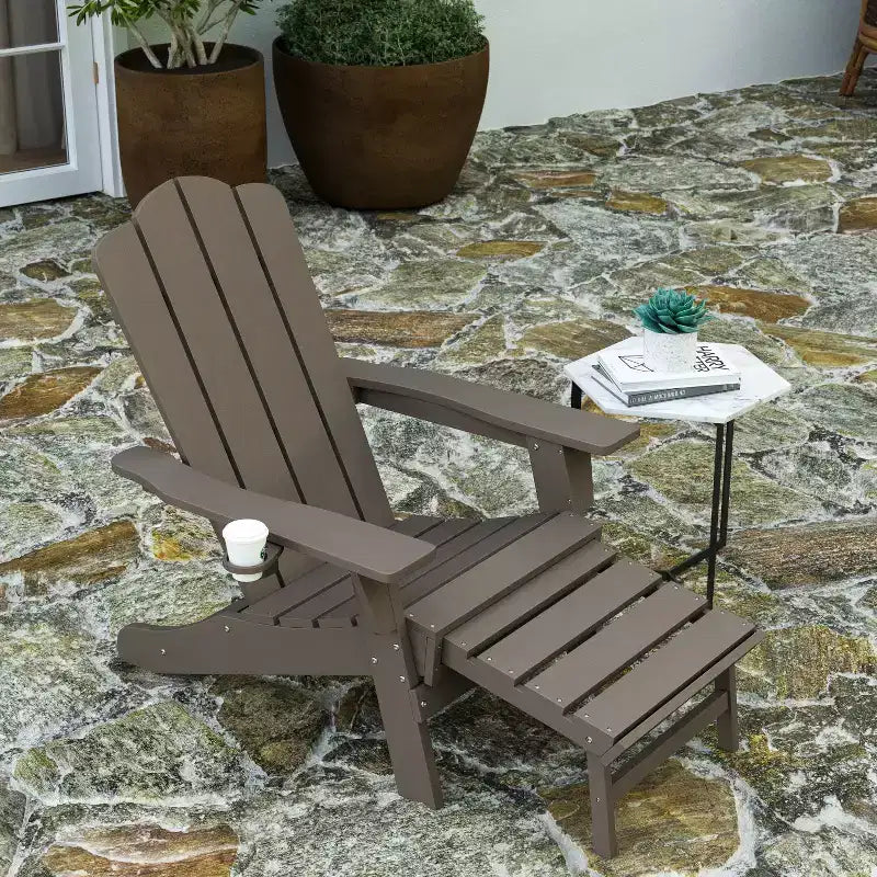 Merrick Lane Set of 2 Adirondack Rocking Chairs with Cup Holder, All-Weather HDPE Indoor/Outdoor Chairs