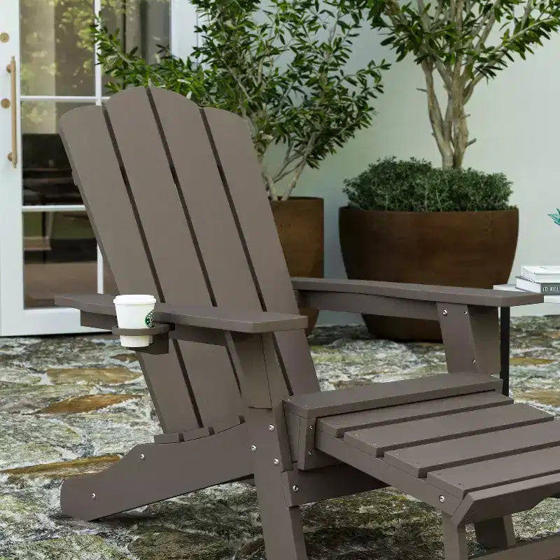 Merrick Lane Set of 2 Adirondack Rocking Chairs with Cup Holder, All-Weather HDPE Indoor/Outdoor Chairs