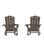 Merrick Lane Set of 2 Adirondack Rocking Chairs with Cup Holder, All-Weather HDPE Indoor/Outdoor Chairs