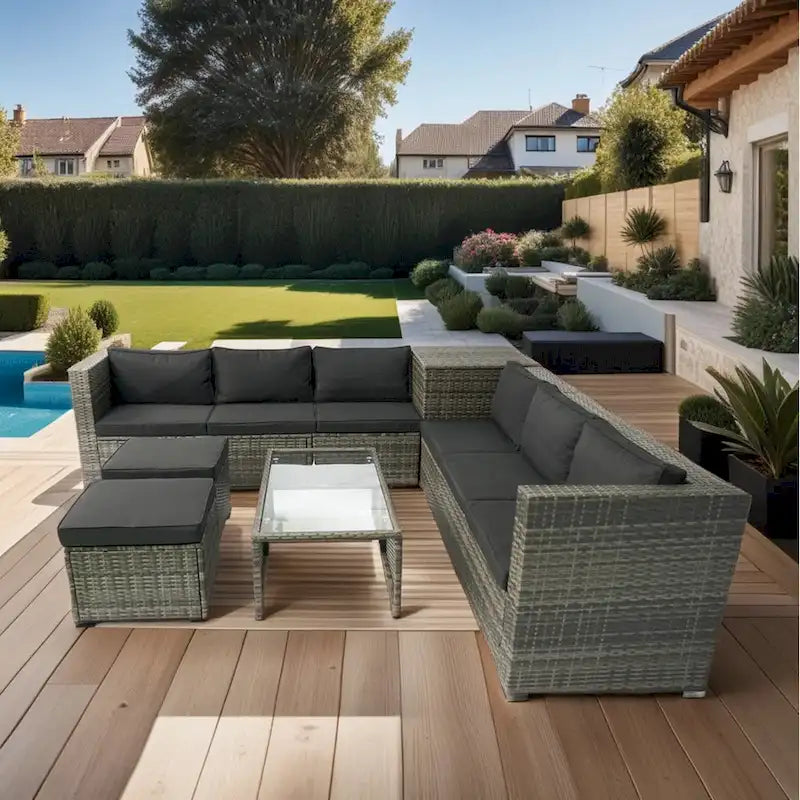 8 Piece Patio Sectional Wicker Rattan Outdoor Furniture Sofa Set with O Storage Box