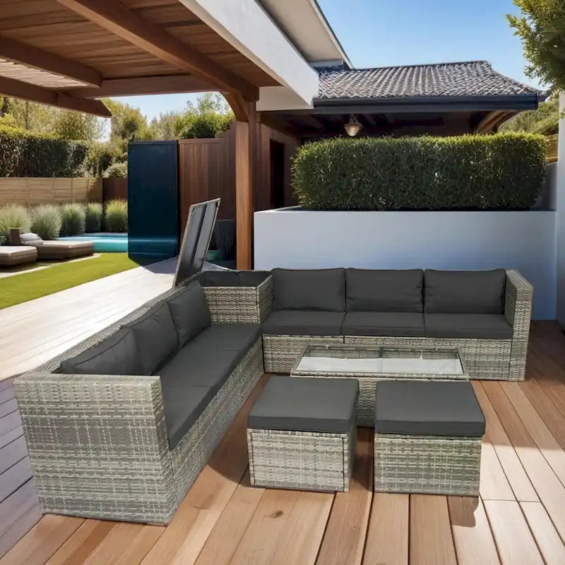 8 Piece Patio Sectional Wicker Rattan Outdoor Furniture Sofa Set with O Storage Box