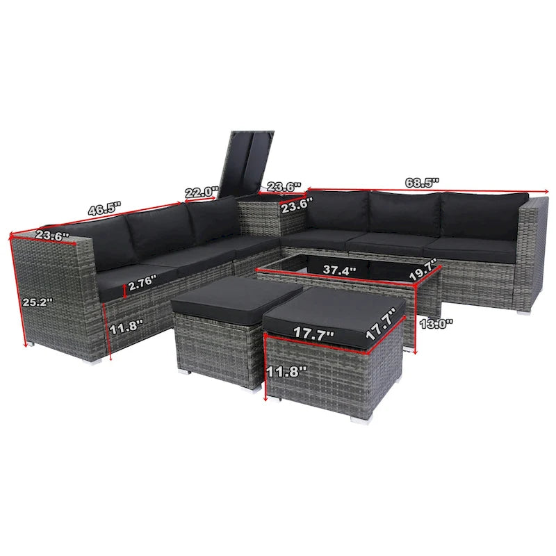 8 Piece Patio Sectional Wicker Rattan Outdoor Furniture Sofa Set with O Storage Box