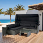 7-Piece Patio Furniture w/Retractable Canopy Wicker Rattan Sectional Sofa