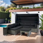 7-Piece Patio Furniture w/Retractable Canopy Wicker Rattan Sectional Sofa