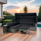 7-Piece Patio Furniture w/Retractable Canopy Wicker Rattan Sectional Sofa