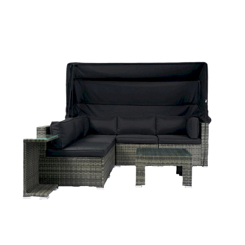 7-Piece Patio Furniture w/Retractable Canopy Wicker Rattan Sectional Sofa