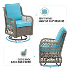Set da 2 di 3 sedie a dondolo girevoli da esterno con tavolo in vetro