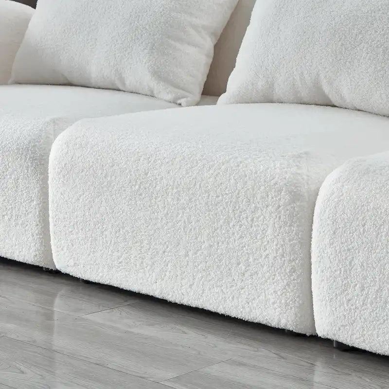 Mobili per soggiorno, divano pigro a tre posti in tessuto Teddy, colore bianco