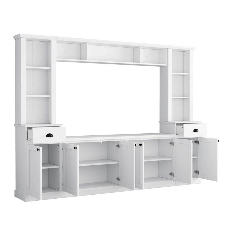 Mobile TV con ponte, porta TV con ripiani regolabili per TV fino a 75 pollici, due console multimediali