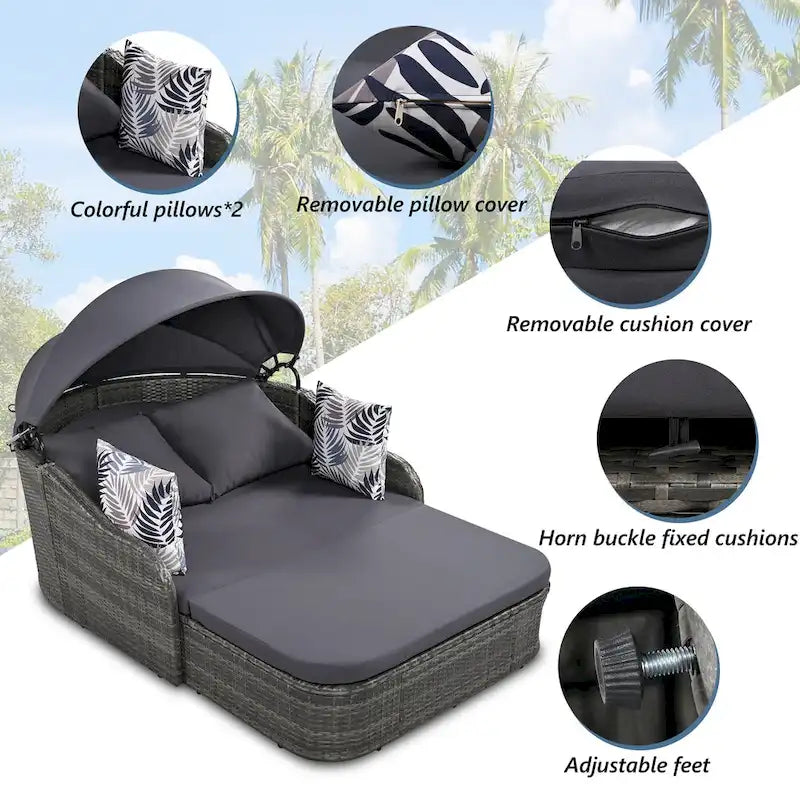 GO 79.9 Outdoor Sunbed with Adjustable Canopy, Daybed With Pillows