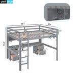 Full Size Loft Bed with Desk, Cabinets, Drawers and Bedside Tray, Charging Station, Gray