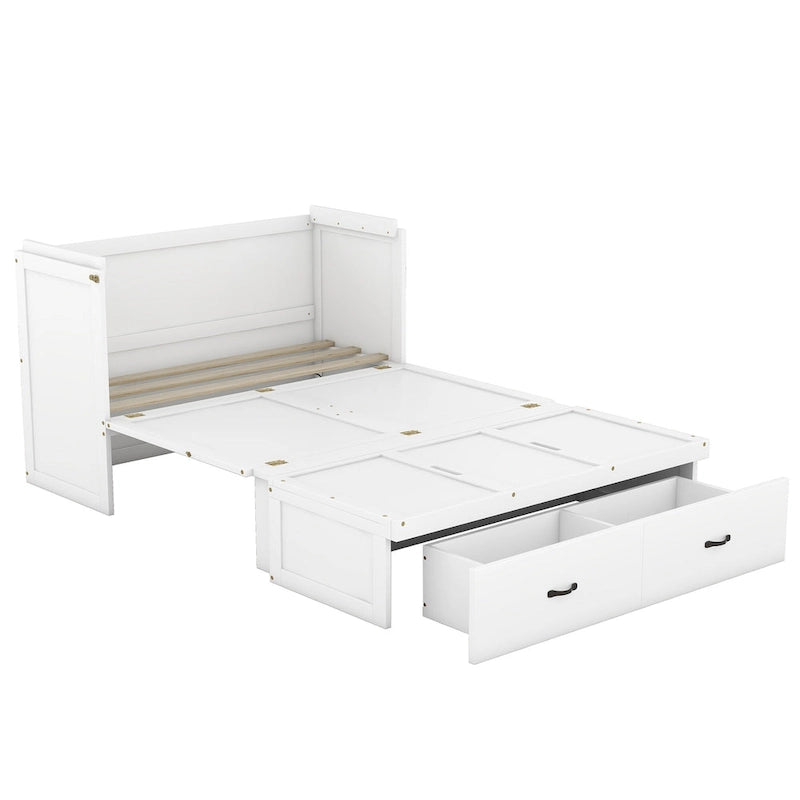 Full Size Murphy Bed with USB Port and a Large Drawer, Gray