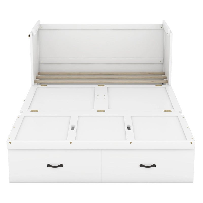 Full Size Murphy Bed with USB Port and a Large Drawer, Gray