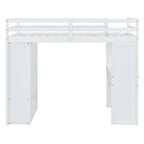 Full Size Loft Bed with large shelves, writing desk and LED Light, Gray