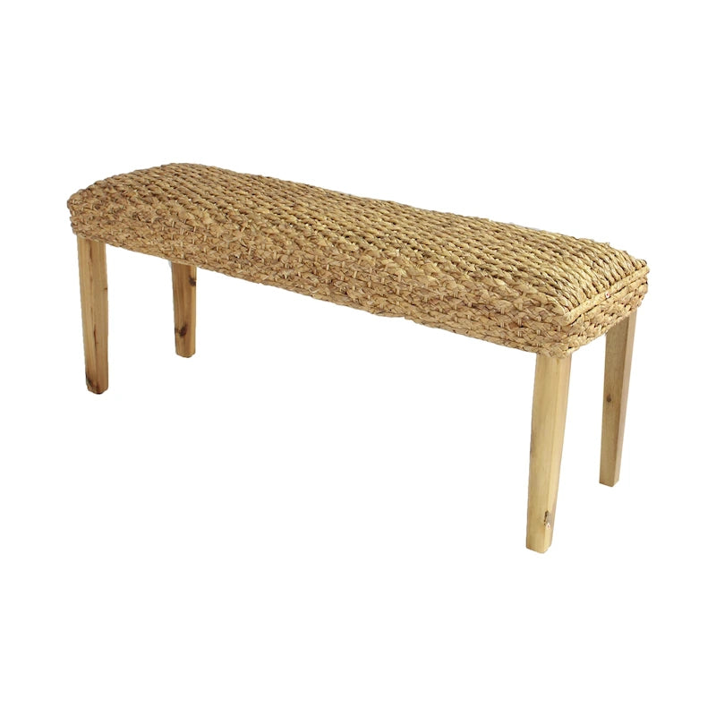 M4H Chester Solid Wood Natural Water Hyacinth Indoor Bench