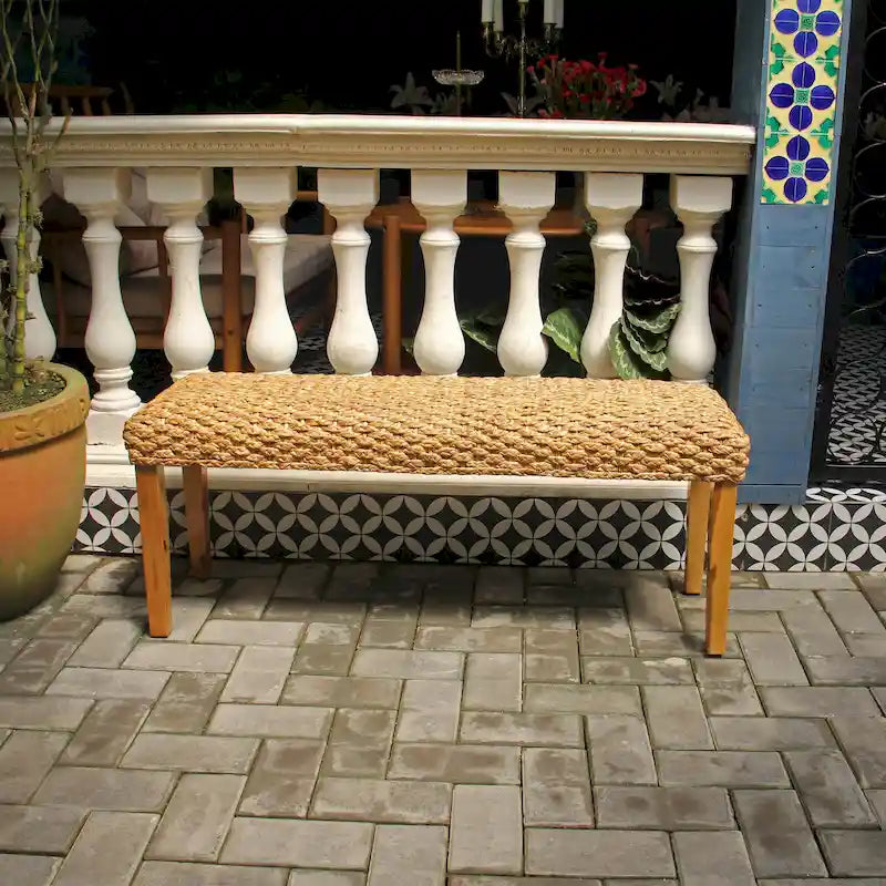 M4H Chester Solid Wood Natural Water Hyacinth Indoor Bench