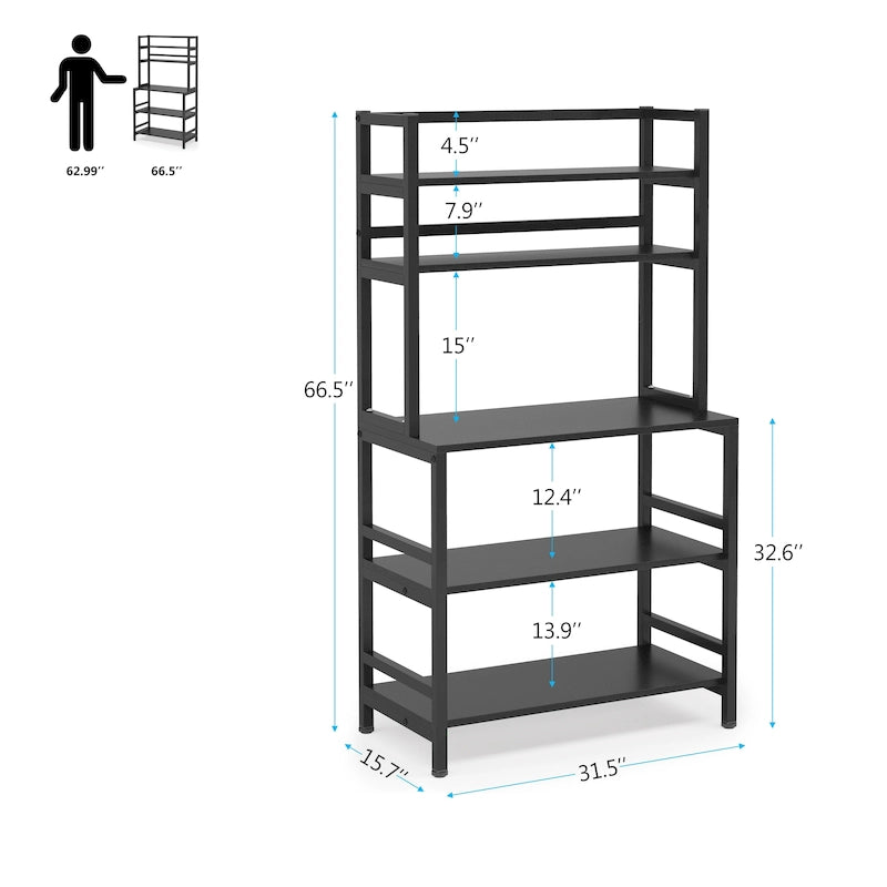 Brown/ Black Kitchen Bakers Rack Industrial Microwave Oven Stand,White 5-Tier Utility Storage Shelf,Kitchen Stand with Hutch