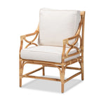 Poltrona in Rattan Imbottita Stile Bohemien Brandon - Bianco/Naturale