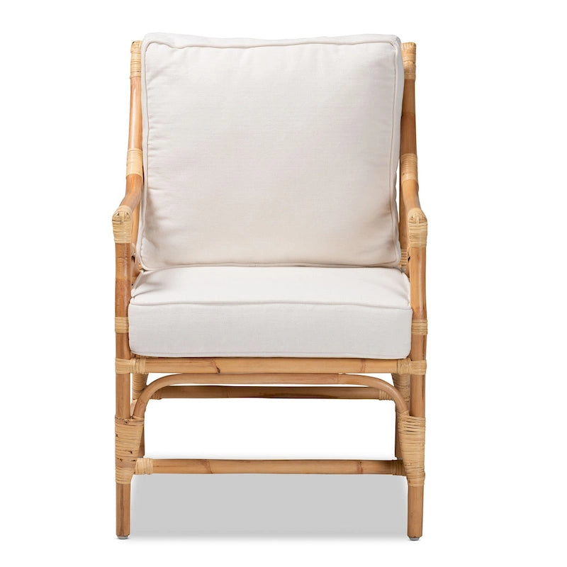 Poltrona in Rattan Imbottita Stile Bohemien Brandon - Bianco/Naturale