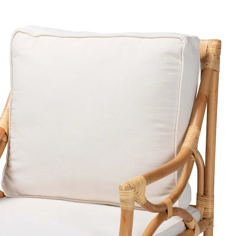Poltrona in Rattan Imbottita Stile Bohemien Brandon - Bianco/Naturale