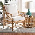 Poltrona in Rattan Imbottita Stile Bohemien Brandon - Bianco/Naturale