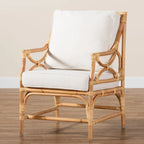 Poltrona in Rattan Imbottita Stile Bohemien Brandon - Bianco/Naturale