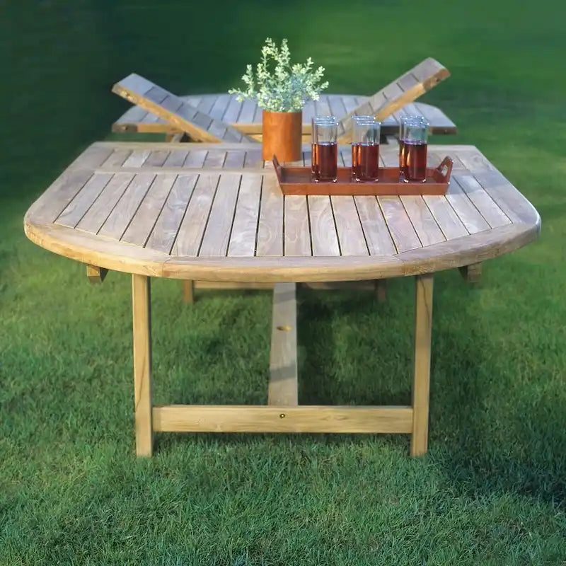 Amazonia Brown Oval Teak Wood Outdoor Dining Table with Extension - 87 in. L x 47 in. W x 29 in. H