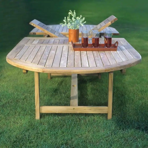 Tavolo da pranzo ovale Amazonia marrone in legno di teak per esterni con allunga - 221 cm L x 119 cm P x 74 cm H