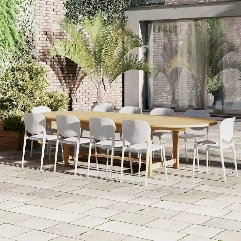 Amazonia Brown Oval Teak Wood Outdoor Dining Table with Extension - 87 in. L x 47 in. W x 29 in. H
