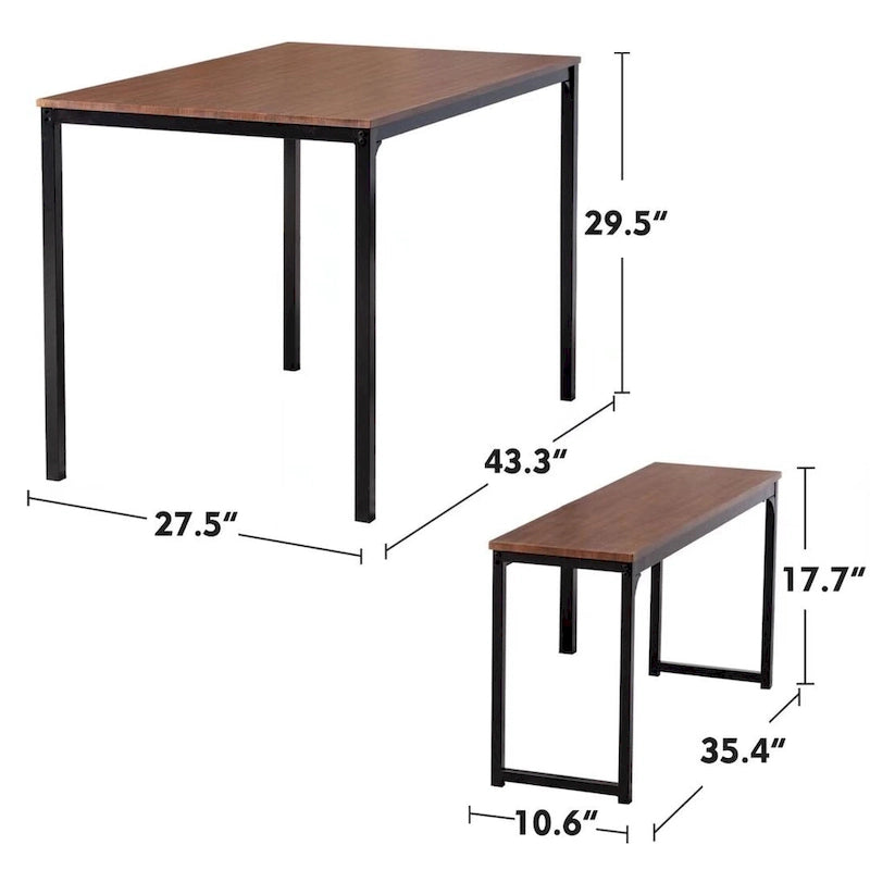 3 Piece Kitchen Table Set with Two Benches Dining Room Table Set 4