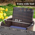 7 Pieces Outdoor Patio Dining Set, 6 PE Rattan Chairs with Cushions and 1 Rectangle Metal Table