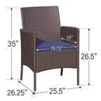 7 Pieces Outdoor Patio Dining Set, 6 PE Rattan Chairs with Cushions and 1 Rectangle Metal Table