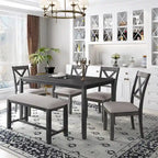 Merax Wooden 6-Piece Kitchen Dining Set with Bench and 4 Dining Chairs