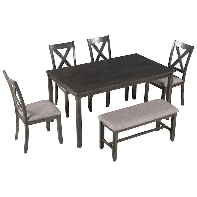 Merax Wooden 6-Piece Kitchen Dining Set with Bench and 4 Dining Chairs