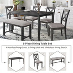 Merax Wooden 6-Piece Kitchen Dining Set with Bench and 4 Dining Chairs