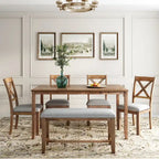 Merax Wooden 6-Piece Kitchen Dining Set with Bench and 4 Dining Chairs