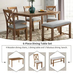 Merax Wooden 6-Piece Kitchen Dining Set with Bench and 4 Dining Chairs
